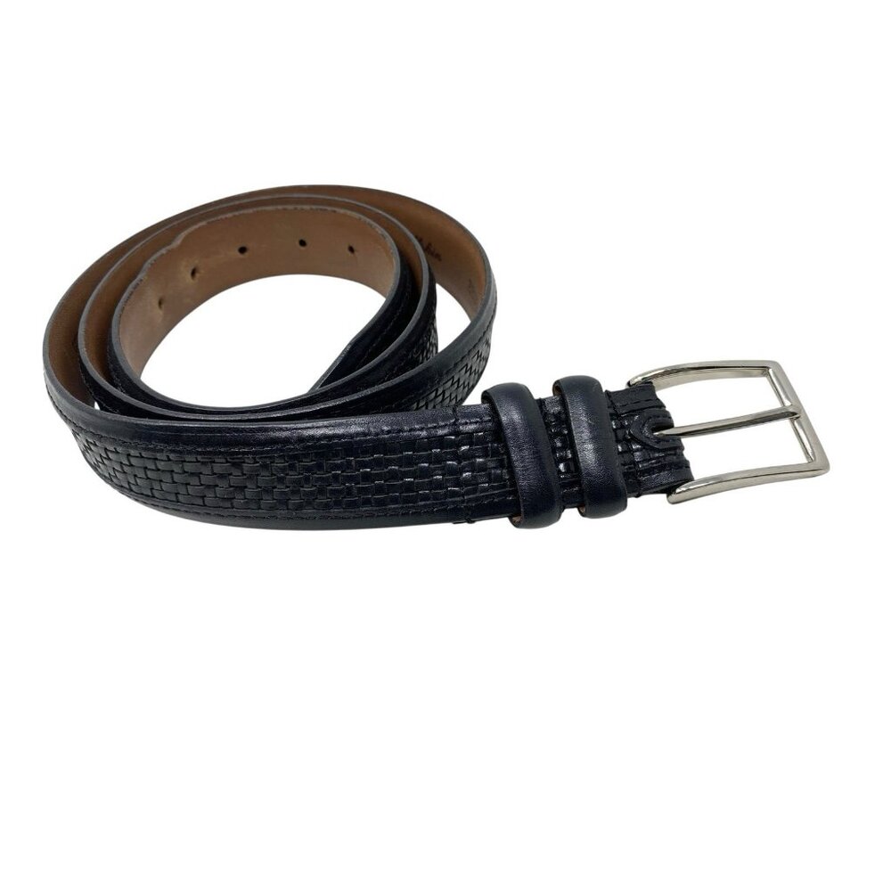 Allen Edmonds Mens Black Dress Belt Imported Calfskin 28001 Textured Size 42